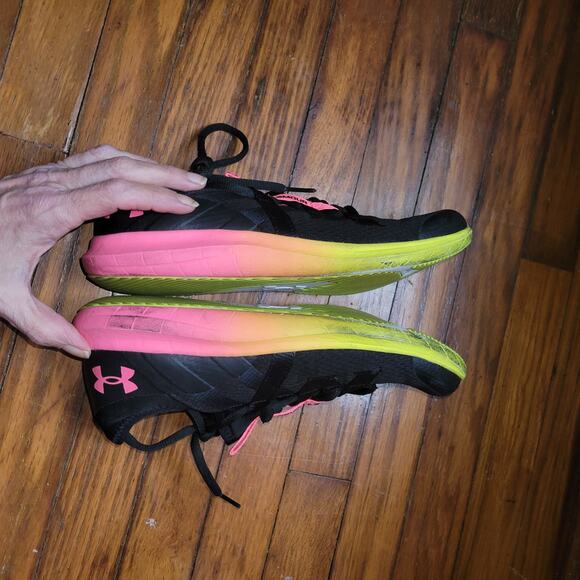 Under Armour Women's Sz 9.5 Micro G Foam Pink/Black/Neon Lace Up Running Shoes - Picture 4 of 9